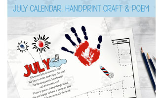 DIY Handprint Calendar - July Craft & Poem, Homeschool Art Activity