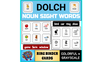 Dolch Noun Sight Words Ring Binder Flashcards for Preschool, KG, & 1st