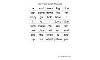 Dolch Sight Words List