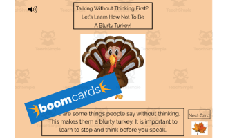 Don't Be A Blurty Turkey SEL Boom Cards! SEL Coloring Pages