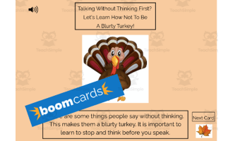Don't Be A Blurty Turkey SEL Boom Cards! With Audio and Handouts