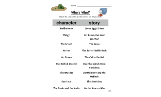 Dr. Seuss Characters Matching Worksheet