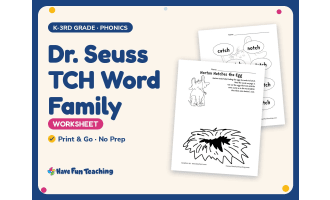 Dr. Seuss TCH Word Family Worksheet – K-3rd Grade Word Families