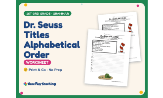 Dr. Seuss Titles Alphabetical Order Worksheet – 1st-3rd Grade Practice