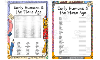 Early Humans & the Stone Age word search & scramble