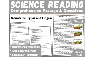 Earth Science Reading Comprehension Passage: Types of Mountains (Word)
