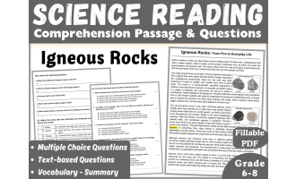 Earth Science Reading Passage: Igneous Rocks (Fillable PDF)