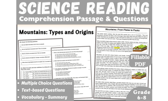 Earth Science Reading Passage: Types of Mountains (Fillable PDF)