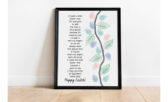 EASTER TREE TEMPLATE, EASTER FINGERPRINT ART, EASTER EGG CRAFT & POEM