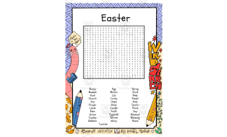Easter word search puzzle worksheet activity