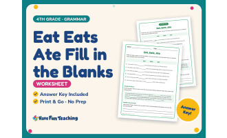 Eat Eats Ate Fill in the Blanks Worksheet – 4th Grade Verbs Practice