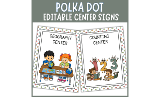 Editable Colorful Polka Dot Theme center sign classroom station label