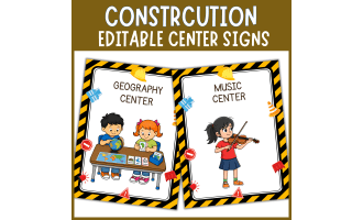 Editable Construction works Theme center sign classroom station label