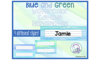Editable Nameplates - Blue and Green Watercolor Theme