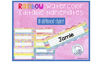 Editable Nameplates - Rainbow Water Color Theme