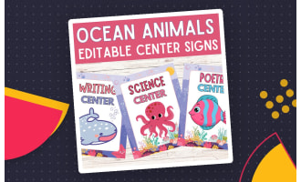 Editable ocean animal center sign under the sea theme classroom decor