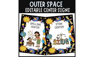 Editable Outer Space Theme center sign classroom station label decor