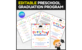 EDITABLE Preschool, Pre-K Graduation Ceremony Program Template Flyer