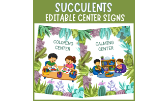 Editable Succulents cactus plant themed center sign classroom decor
