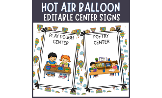 Editable Summer Hot Air Balloon Theme center sign classroom decor