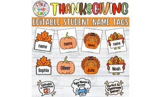 Editable Thanksgiving Name Tags | Turkey Pumpkin Fall Leaf Student Nam