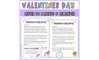 Editable Valentines Day Party Letter To Parents, Party Reminder