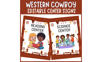 Editable Western cowboy cowgirl themed center sign classroom Decor