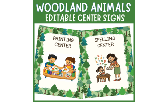 Editable Woodland animals forest themed center sign classroom decor