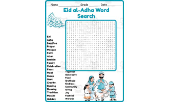 Eid al-Adha Word Search 2nd 3rd 4th 5th Grade Worksheet Activity
