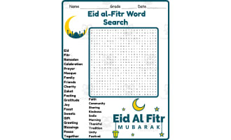 Eid al-Fitr Word Search 2nd 3rd 4th 5th Grade Worksheet Activity