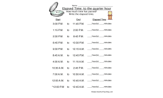 Elapsed Time Quarter Hour Worksheet