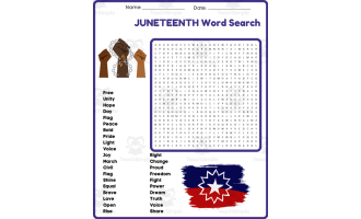 EMANCIPATION / FREEDOM DAY / JUNETEENTH Word Search Puzzle Worksheet