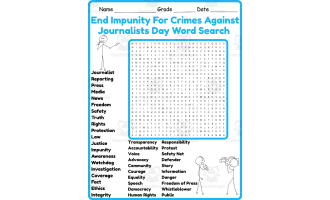 End Impunity for Crimes against Journalists Day Word search 2nd grade