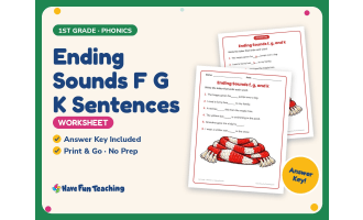 Ending Sounds F G K Sentences Worksheet – 1st Grade Consonants