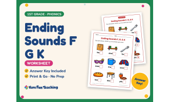 Ending Sounds F G K Worksheet – 1st Grade Consonants Practice