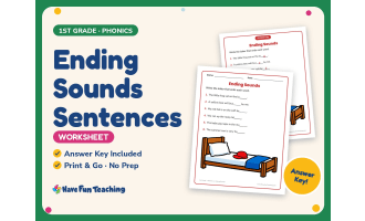 Ending Sounds Sentences Worksheet – 1st Grade Consonants Practice