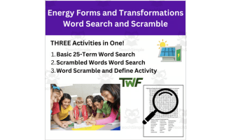 Energy Forms and Transformations Word Search and Scramble Activity