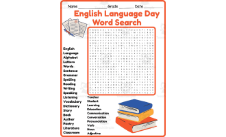 English Language Day Word Search 2nd 3rd 4th 5th Grade Worksheet