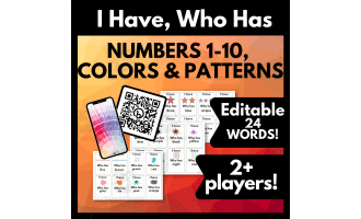 English Numbers 0-10, Colors, and Patterns Vocabulary Game