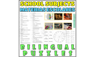 English Spanish Vocabulary Cards Worksheets Puzzles SCHOOL SUBJECTS