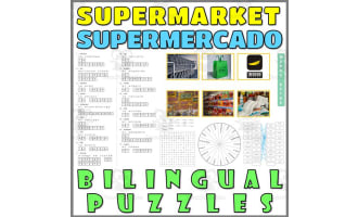 English Spanish Vocabulary Cards Worksheets Puzzles SUPERMARKET
