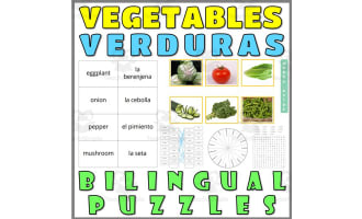 English Spanish Vocabulary Cards Worksheets Puzzles VEGETABLES