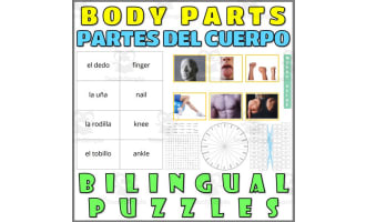 English Spanish Vocabulary Flash Cards Worksheets Puzzles BODY PARTS