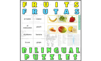 English Spanish Vocabulary Flash Cards Worksheets Puzzles FRUITS