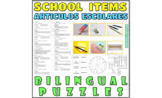 English Spanish Vocabulary Flash Cards Worksheets Puzzles SCHOOL ITEMS