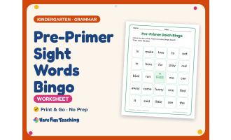 English Worksheet: Pre-Primer Sight Words Bingo – Kindergarten Grammar