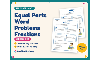 Equal Parts Word Problems Fractions Worksheet – 4th Grade Math