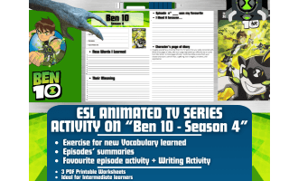ESL Animated TV Series Activity Worksheets on "Ben 10" - Season 4