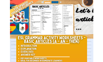 ESL Grammar Activity - Basic Articles - Spanish Speaking Students