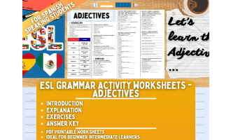 ESL Grammar Activity Worksheet- Adjectives - Spanish Speaking Students
